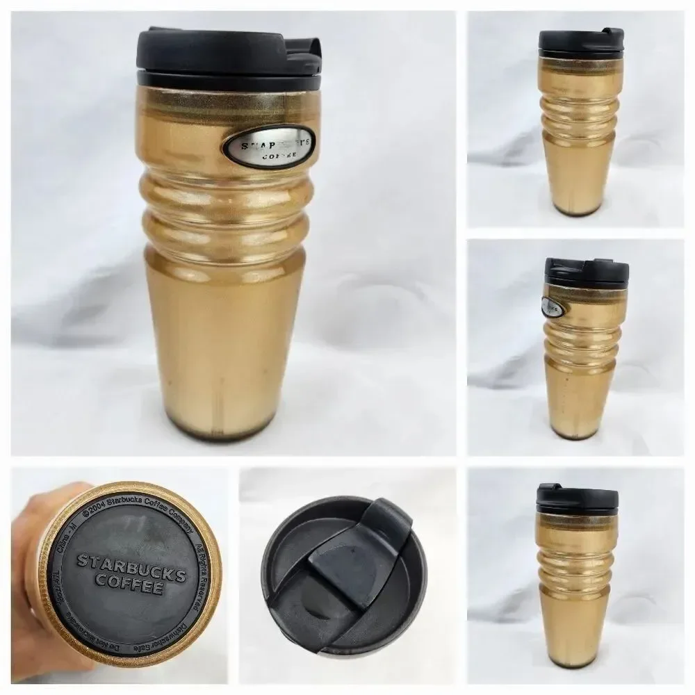 ☕️Vintage Starbucks 2004 Metallic Gold Double Wall 16oz Travel Tumbler
